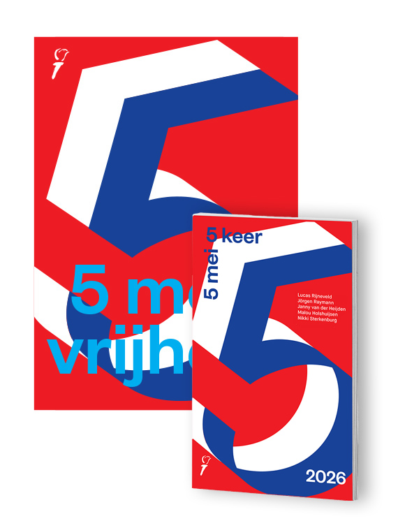 Omslag van Los exemplaar boekje met poster '5 keer 5 mei 2026'
