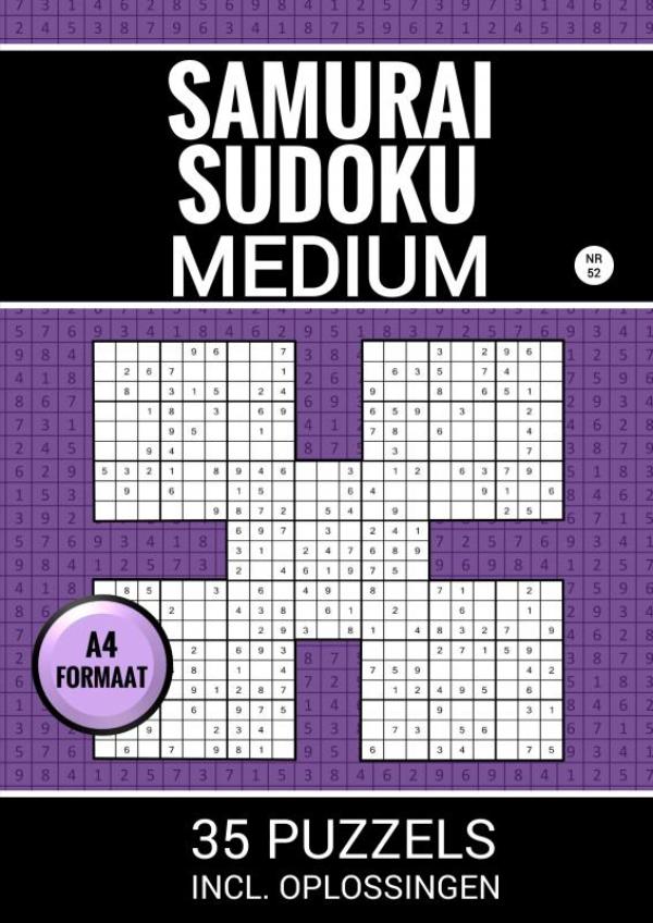 Omslag van Samurai Sudoku - Medium - 35 Puzzels Incl. Oplossingen - Nr. 52