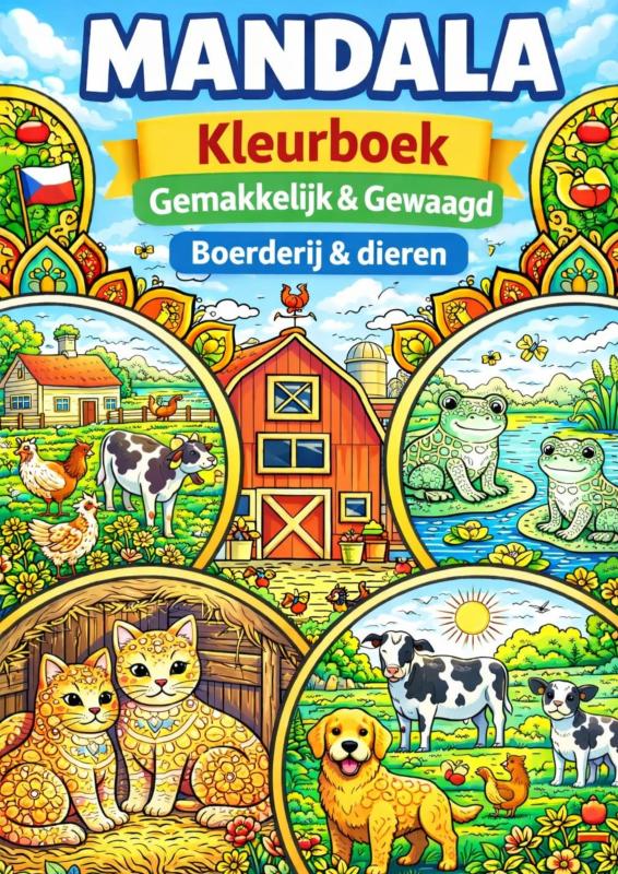 Omslag van Mandala kleurboek ( Gemakkelijk & Gewaagd ) boerderij & Dieren.