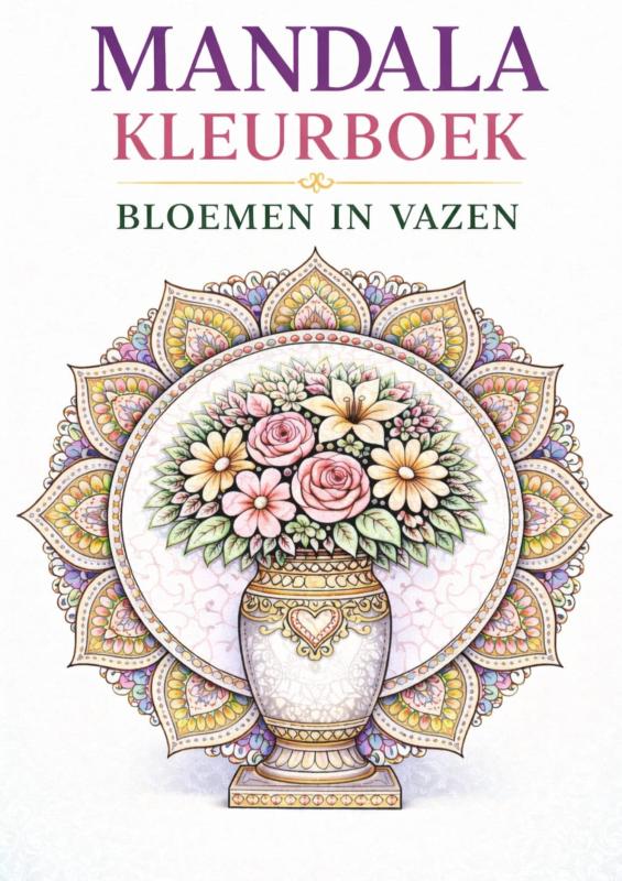 Omslag van Mandala kleurboek, bloemen in vazen