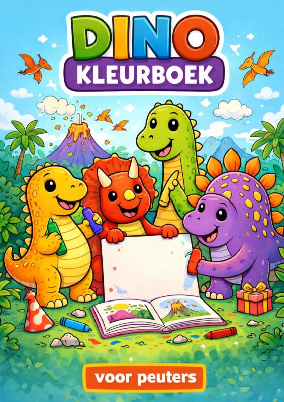 Omslag van Kleurboek, dino's. Voor peuters