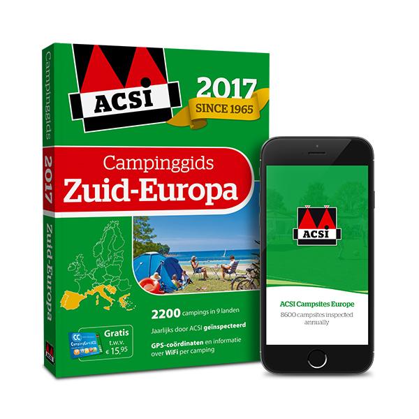 Omslag van ACSI Campinggids Zuid-Europa 2017 + app