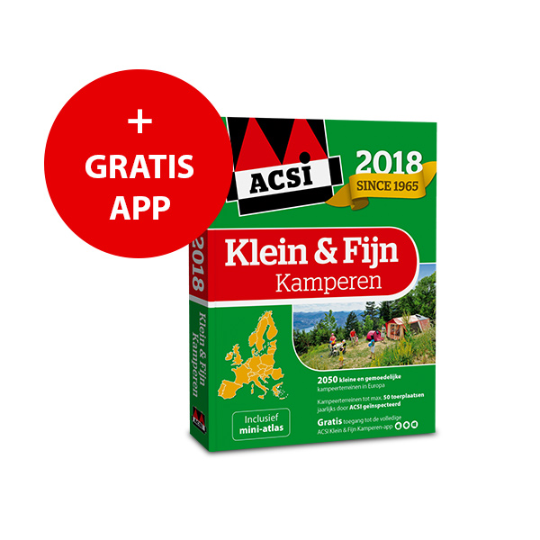 Omslag van ACSI Klein & Fijn Kamperen Gids + app 2018