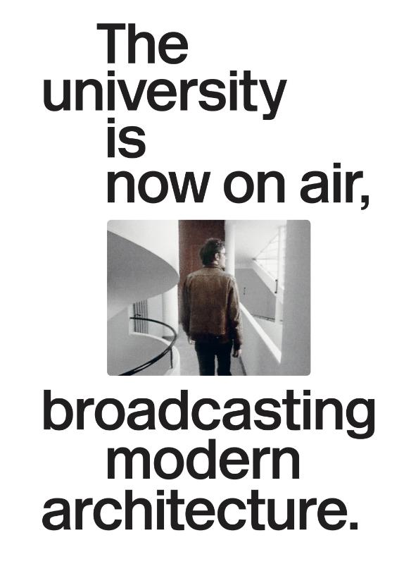 Omslag van The university is now on air, broadcasting modern architecture