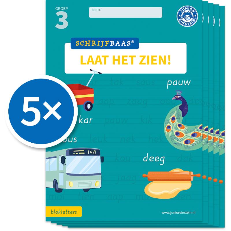 Omslag van Schrijfbaas Blokletters Laat het zien-boek Groep 3 (Set van 5)