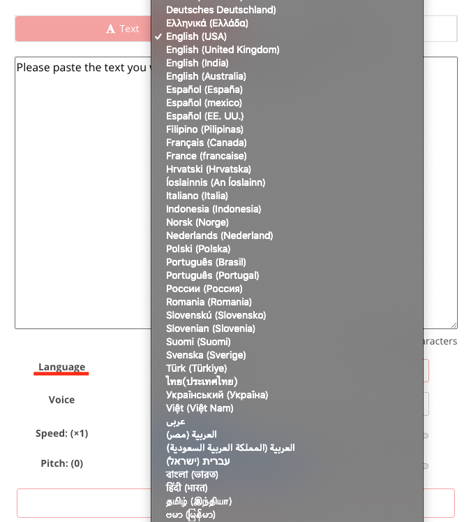 lista de idiomas