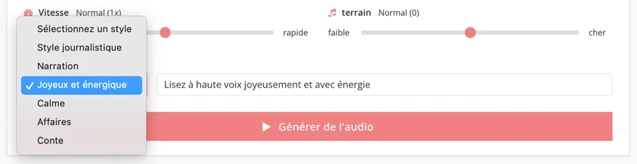 Sélectionner parmi les options préenregistrées