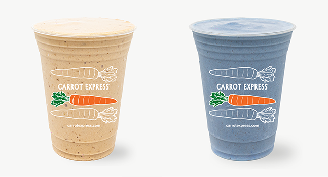Two smoothie cups from Carrot Express