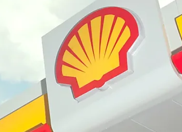 A closeup of a Shell logo on a store front