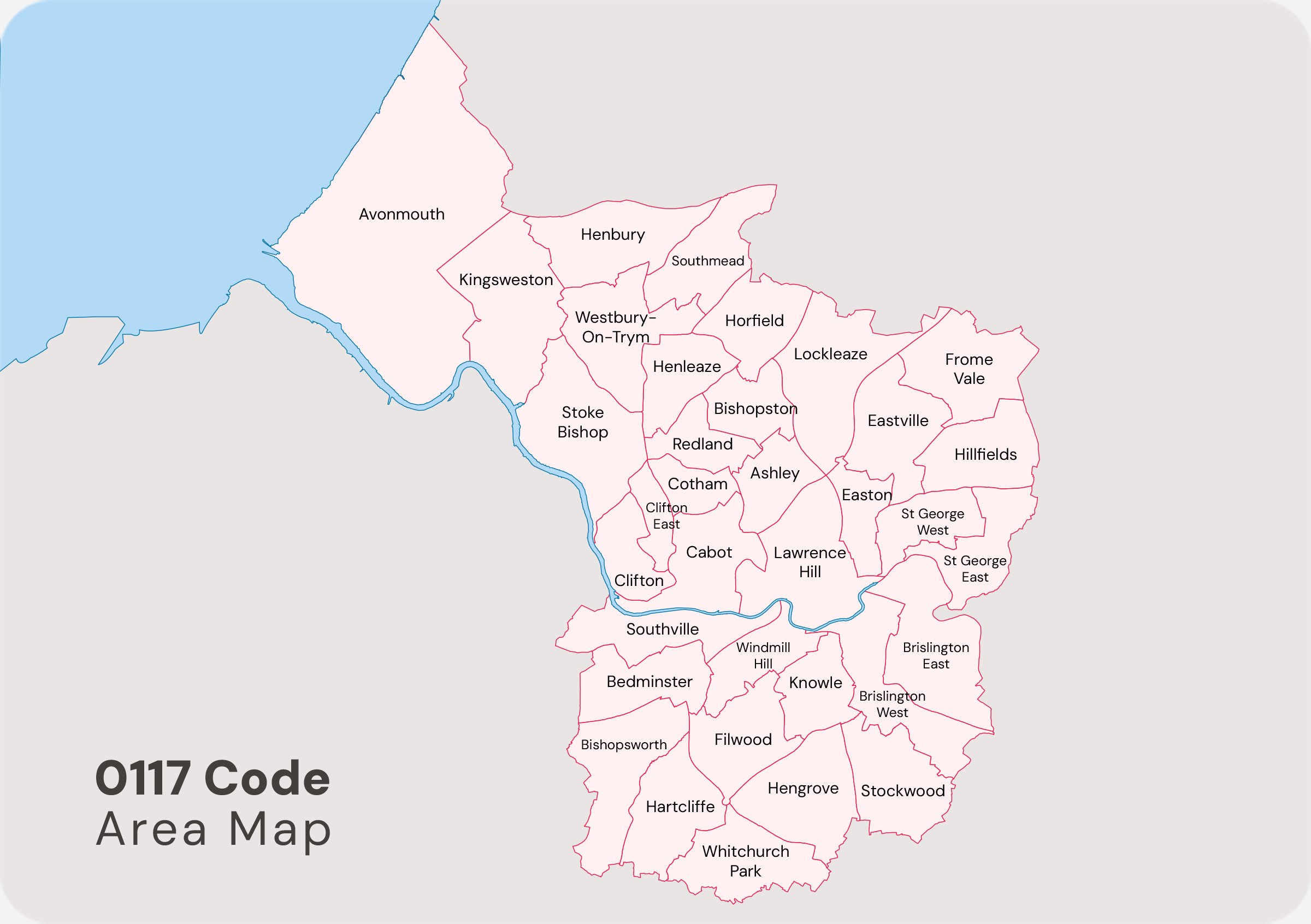 Map of areas of Bristol using the 0117 phone code
