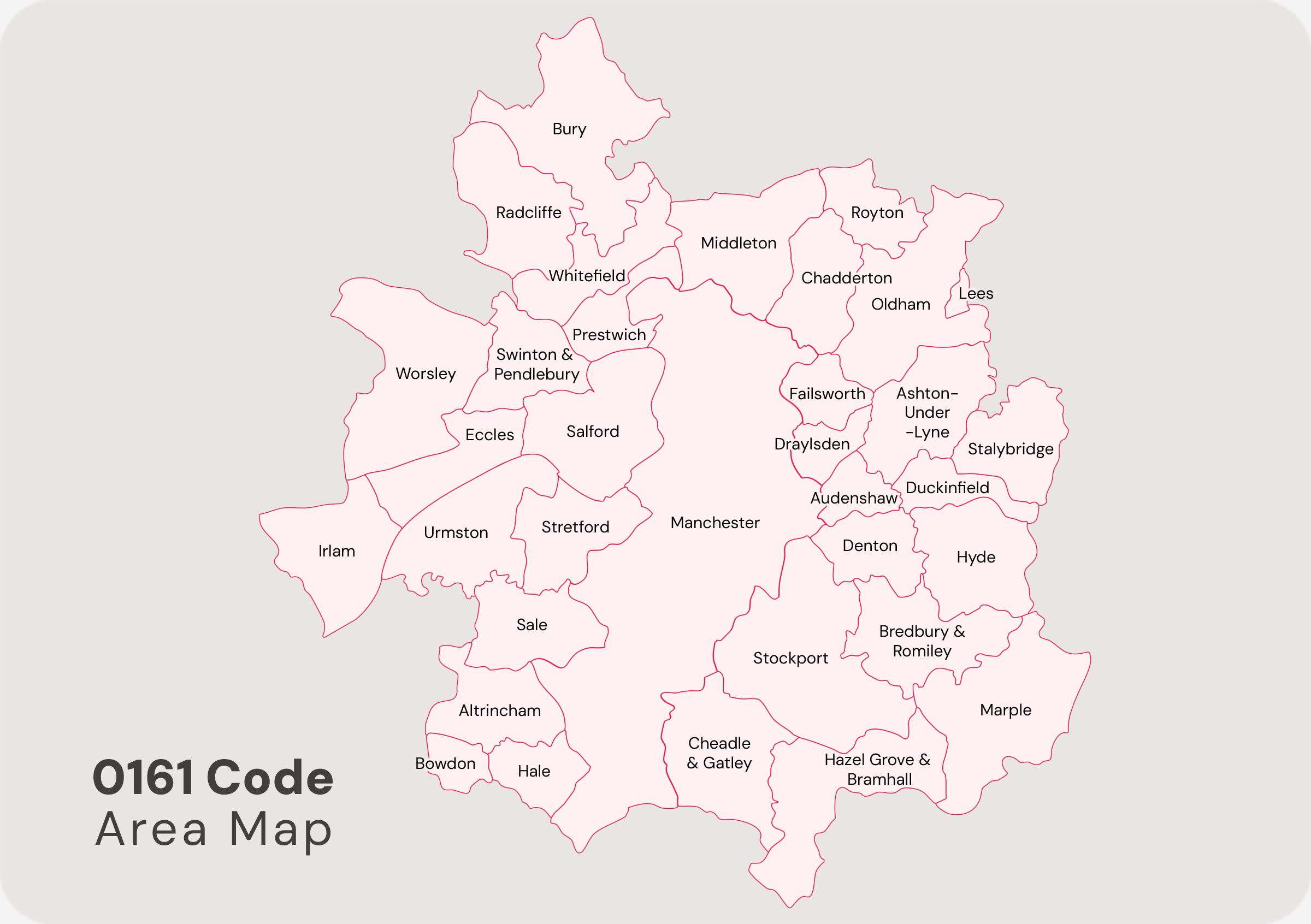 Map of areas of Manchester and Greater Manchester using the 0161 phone code