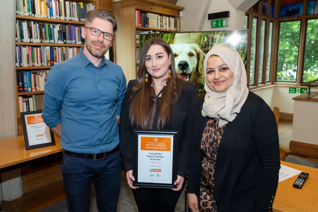 Image: photo of Nissrin Alassaf, a Syrian refugee, recently picked up the Accessibility Digital Champion of the Year award