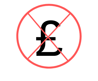 Image : Red circular wanring sign with £ symbol inside crossed out in red