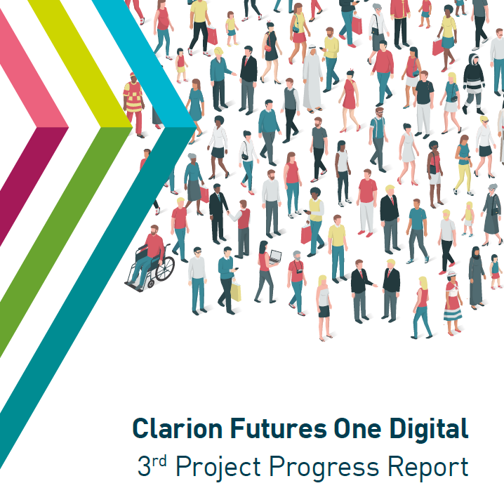 Image: Front page of report with Clarion Futures logo and a graphical representation of a diverse range of different people