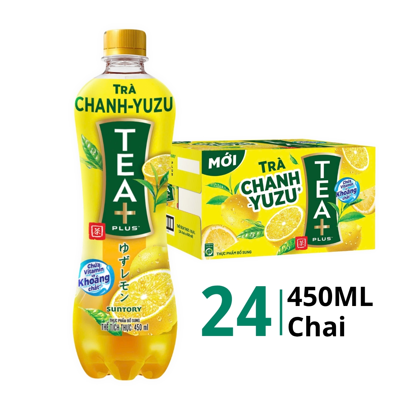 Thùng 24 Chai Trà Ô Long Oolong Tea+ Vị Chanh Yuzu 450ml