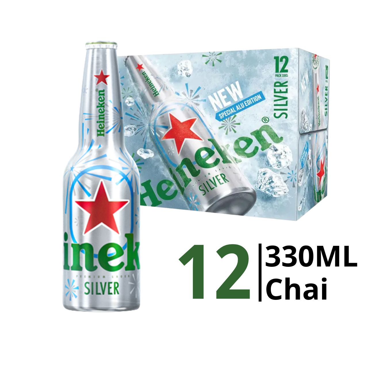 Thùng Bia Silver 4% Heineken chai 330ml (12 Chai) - Chuỗi siêu thị thực phẩm tươi ngon, chất lượng Kingfoodmart