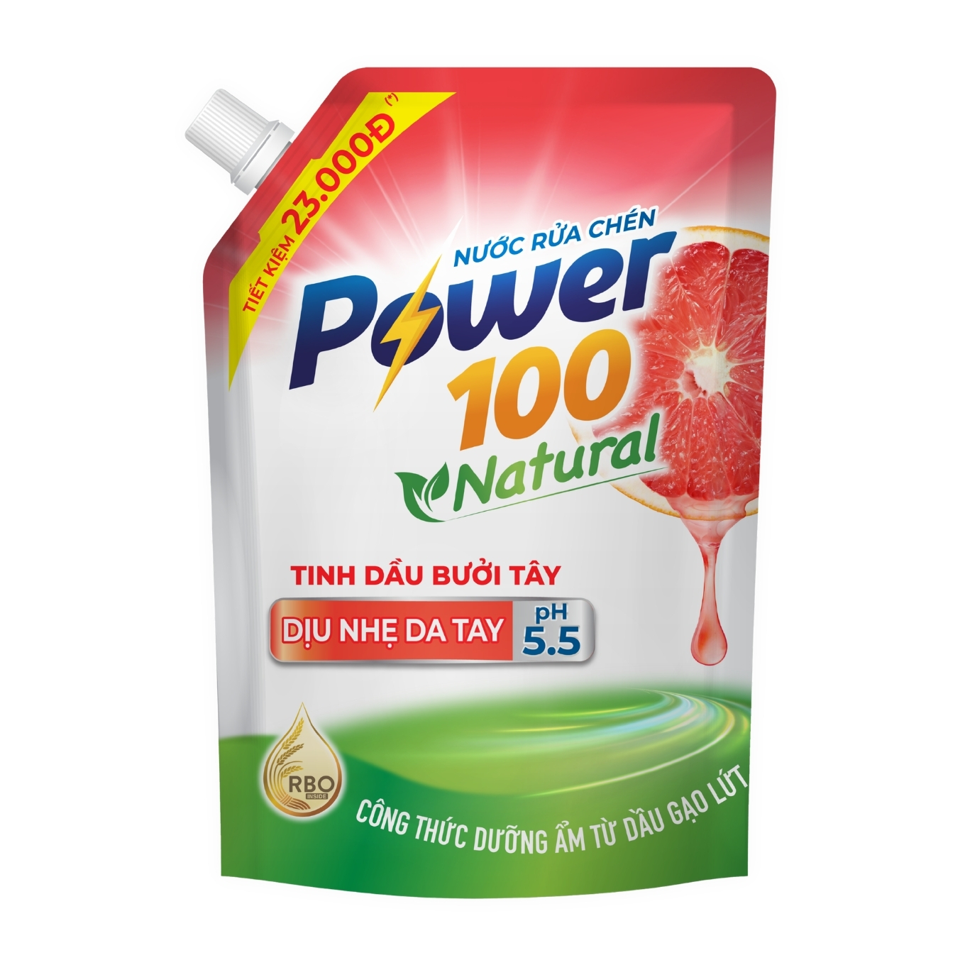 Nước Rửa Chén Natural Tinh Dầu Bưởi Tây Power100 Túi 2kg