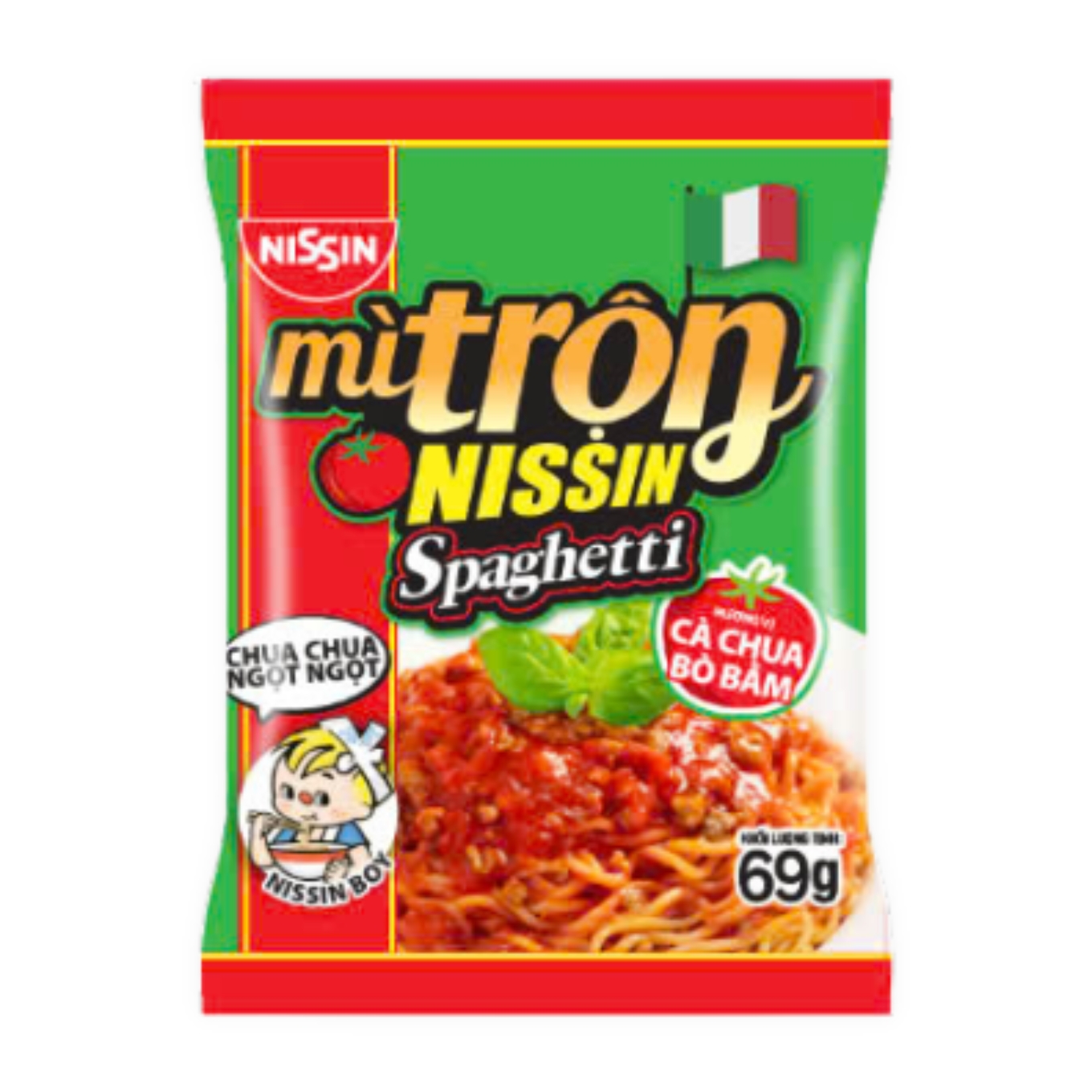 Mì trộn Spaghetti cà chua bò bằm Nissin gói 69g (1 Gói)