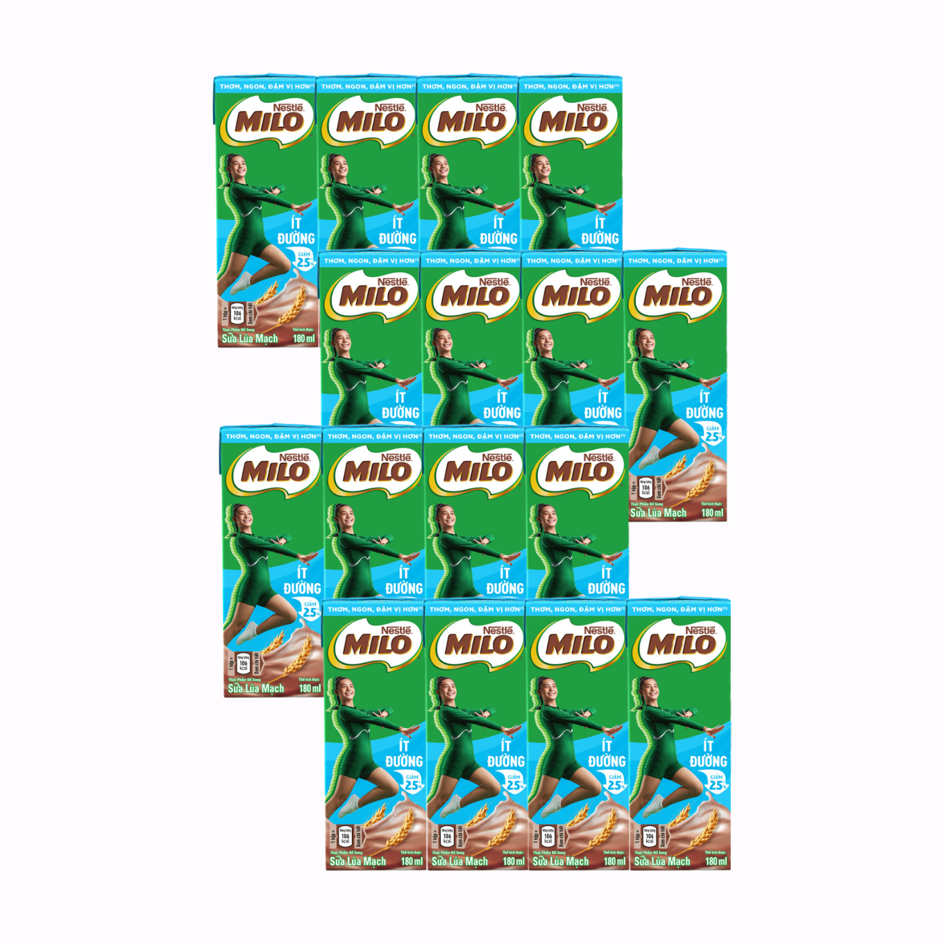 Combo 4 Lốc Sữa Tiệt Trùng Milo ít đường Hộp 180ml Chuỗi Siêu Thị 