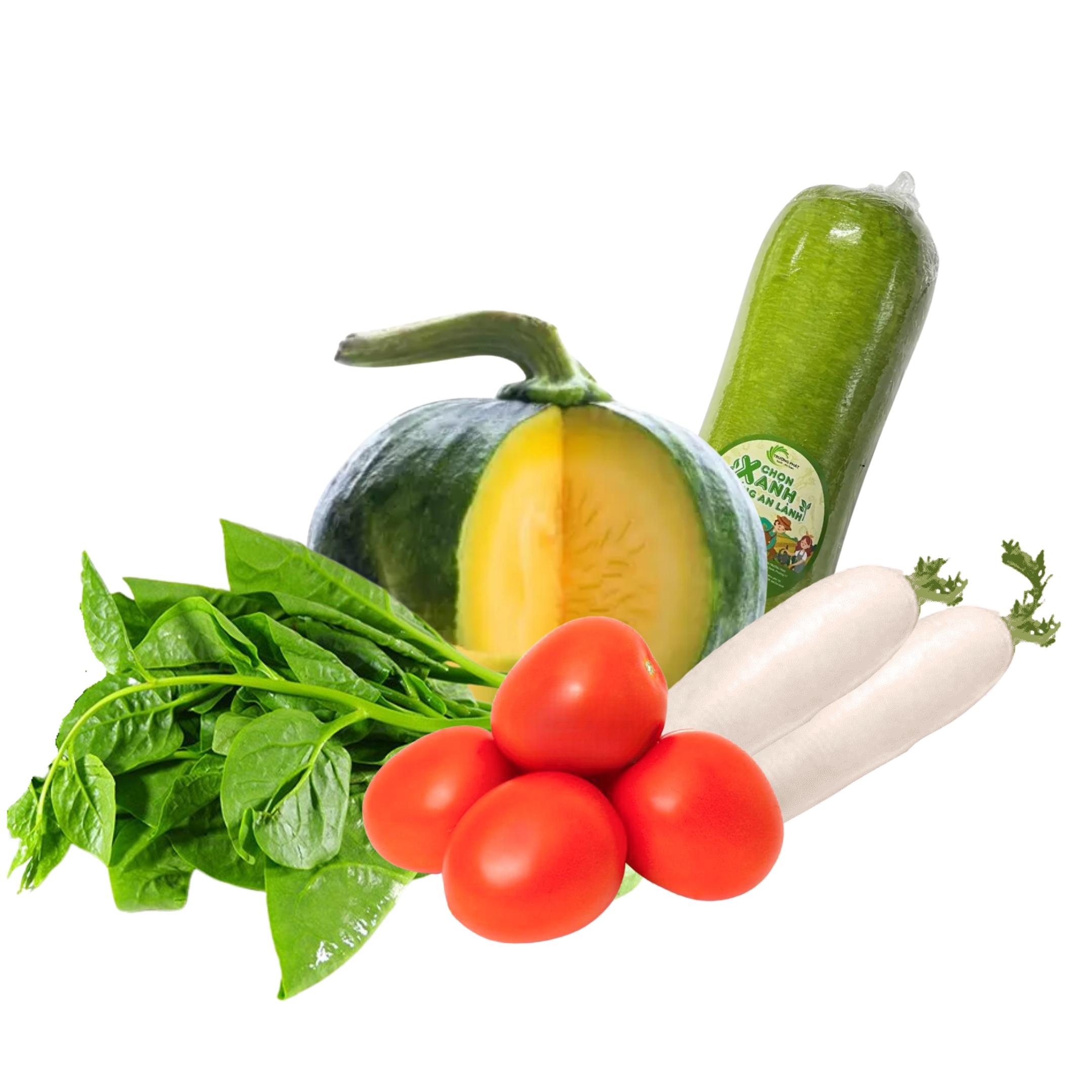 Combo rau củ nấu canh: bí đỏ non, củ cải trắng, bầu, mồng tơi, cà chua ...