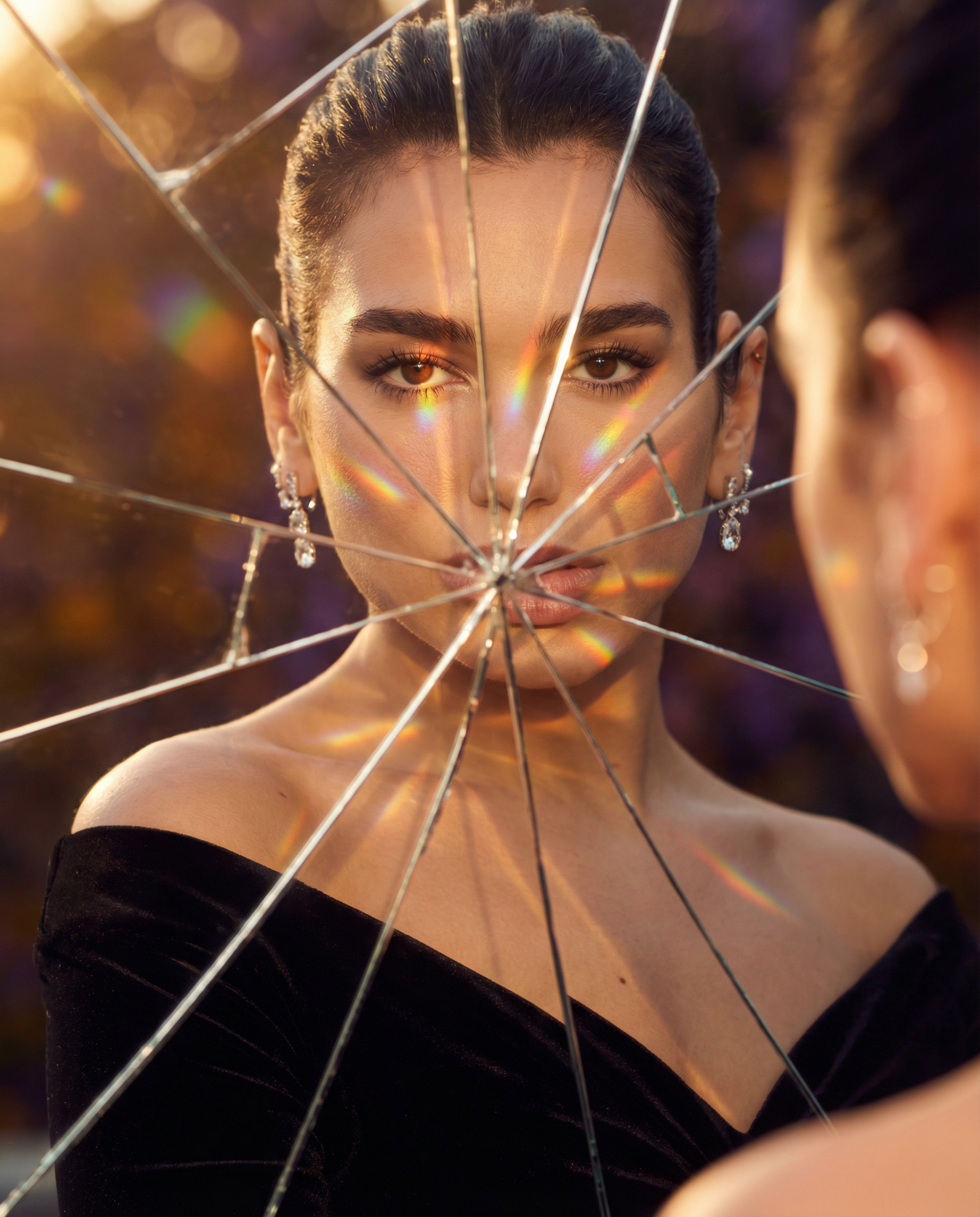 Kaleidoscope portrait through shattered mirror