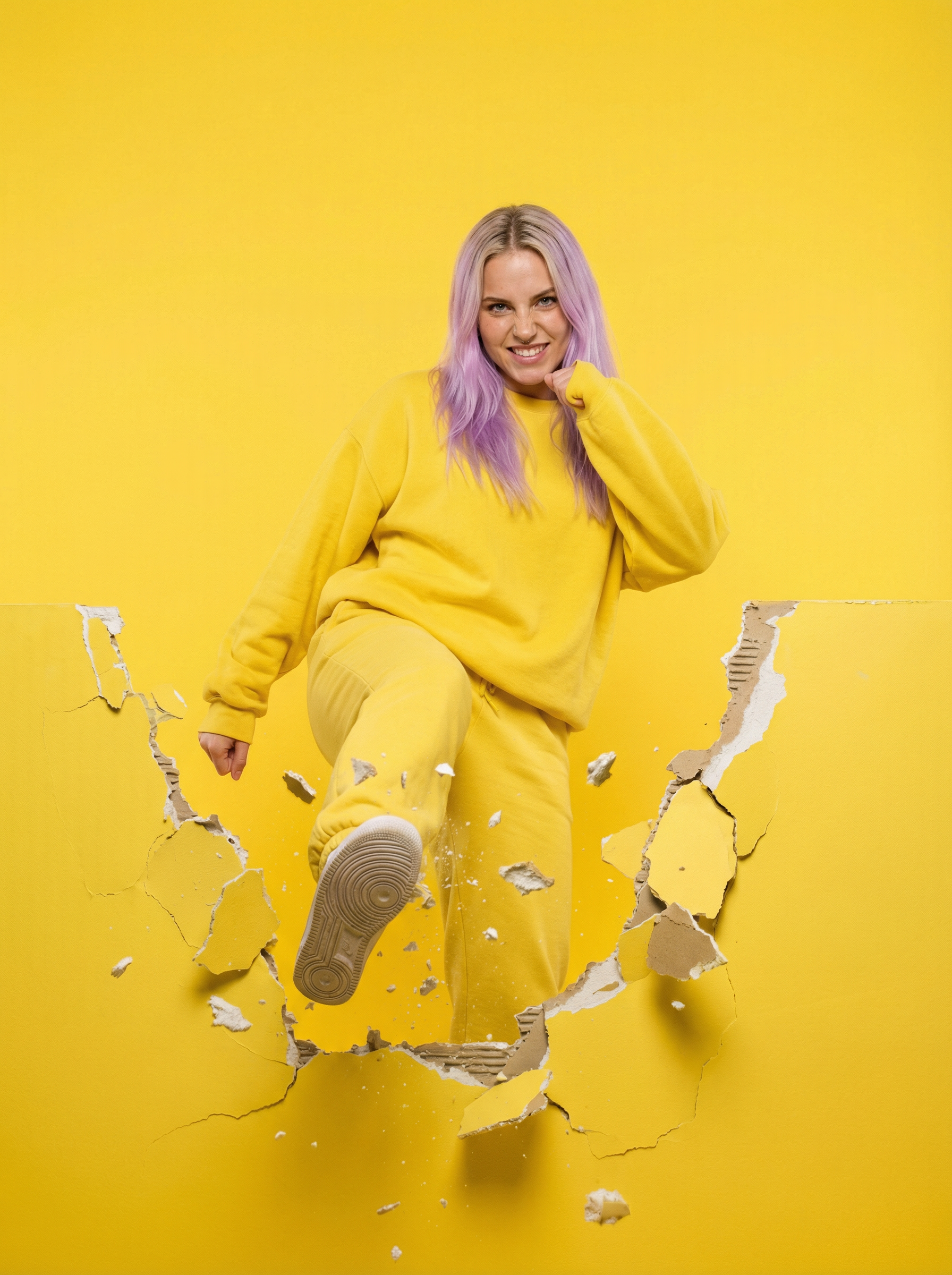 Kicking through a bold yellow wall