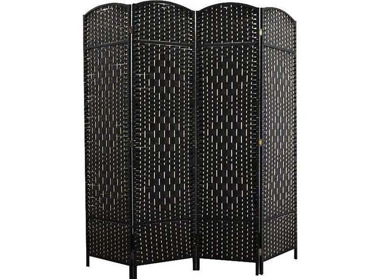 Lowander Gevlochten Kamerscherm - Roomdivider - 4 Panelen - Zwart