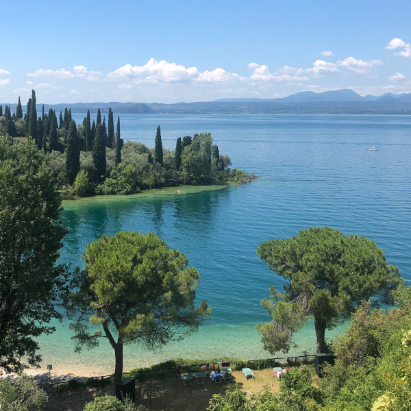 Zwischenstopp am Gardasee mit dem 1-Euro-Camper Foto mit einem Seeufer und Bäumen