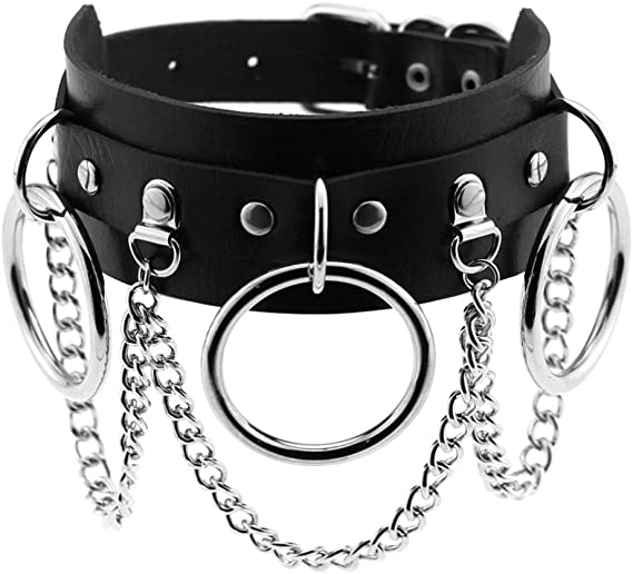Leather Goth Choker Collar with Black Studded Punk Rock Rivet