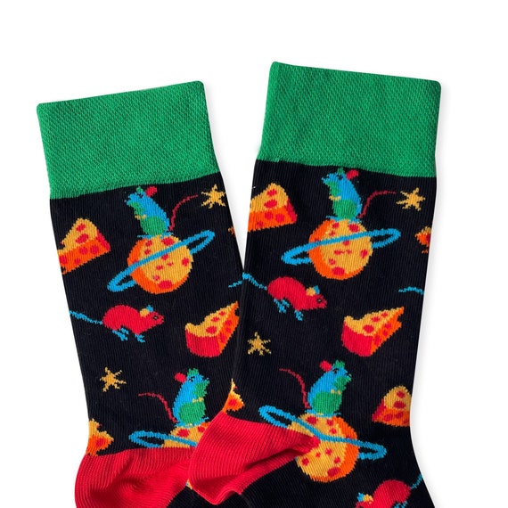 Rats in Cheese Planet Socks Cute Rat Socks Funny Animal | Etsy