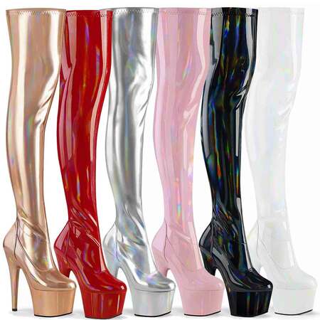 Pleaser | Adore-3000HWR, 7" Thigh High Hologram Boots
