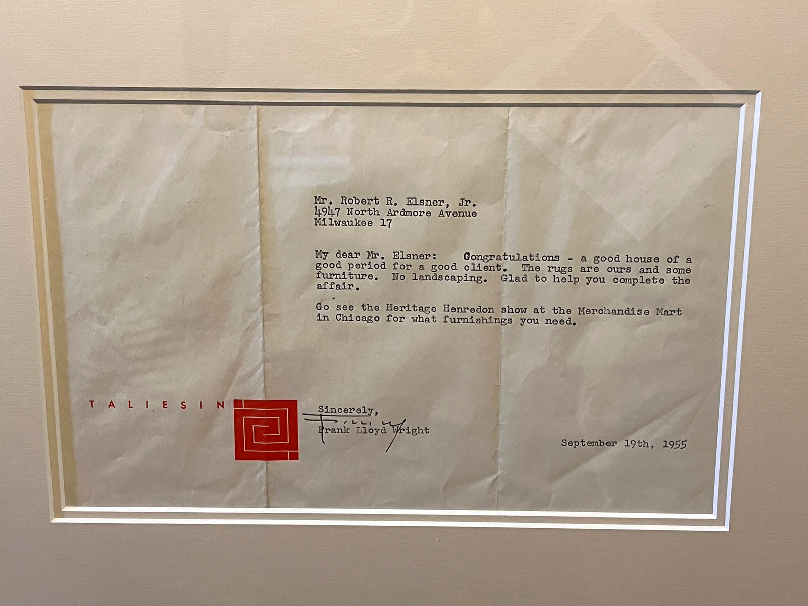 Frank Lloyd Wright letter