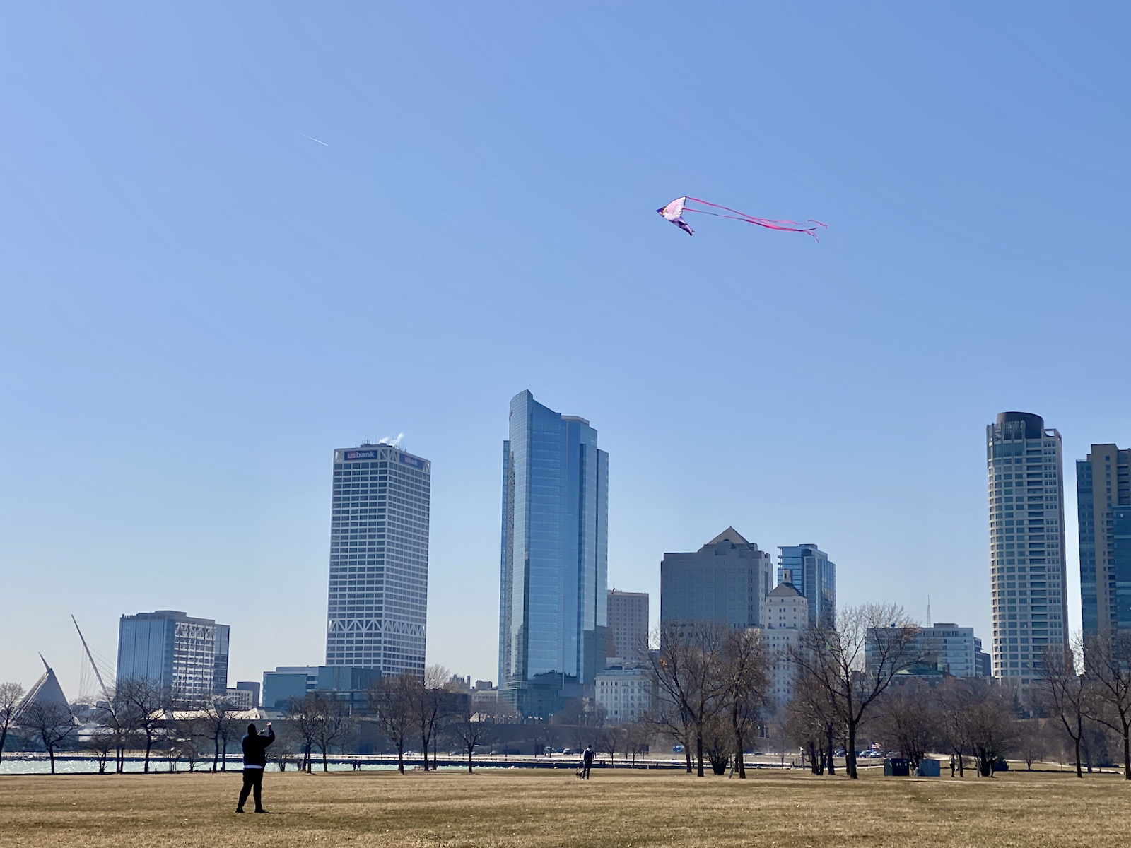 Flying kites at Veterans Park