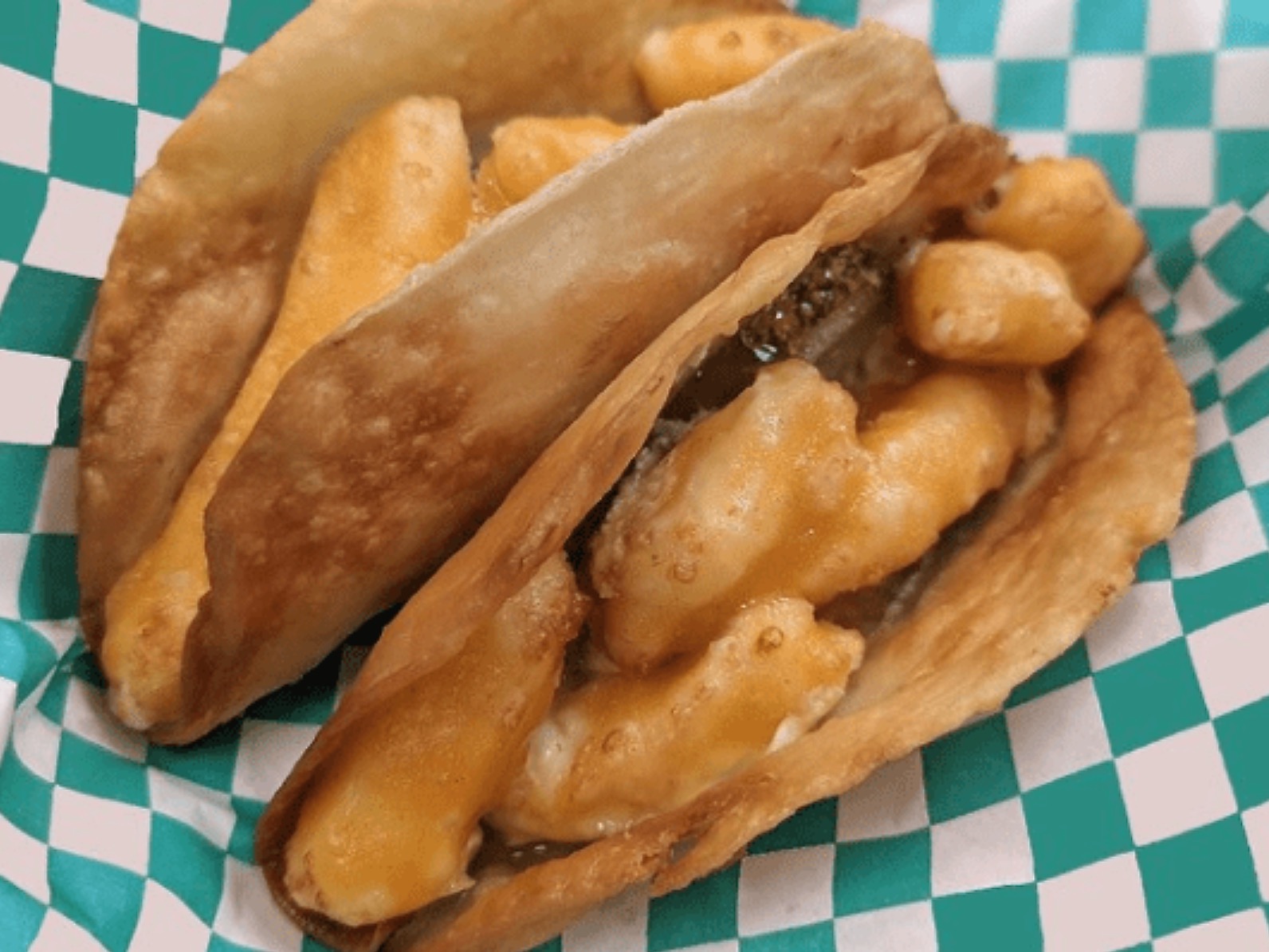 Fried pickle cheese curd tacos