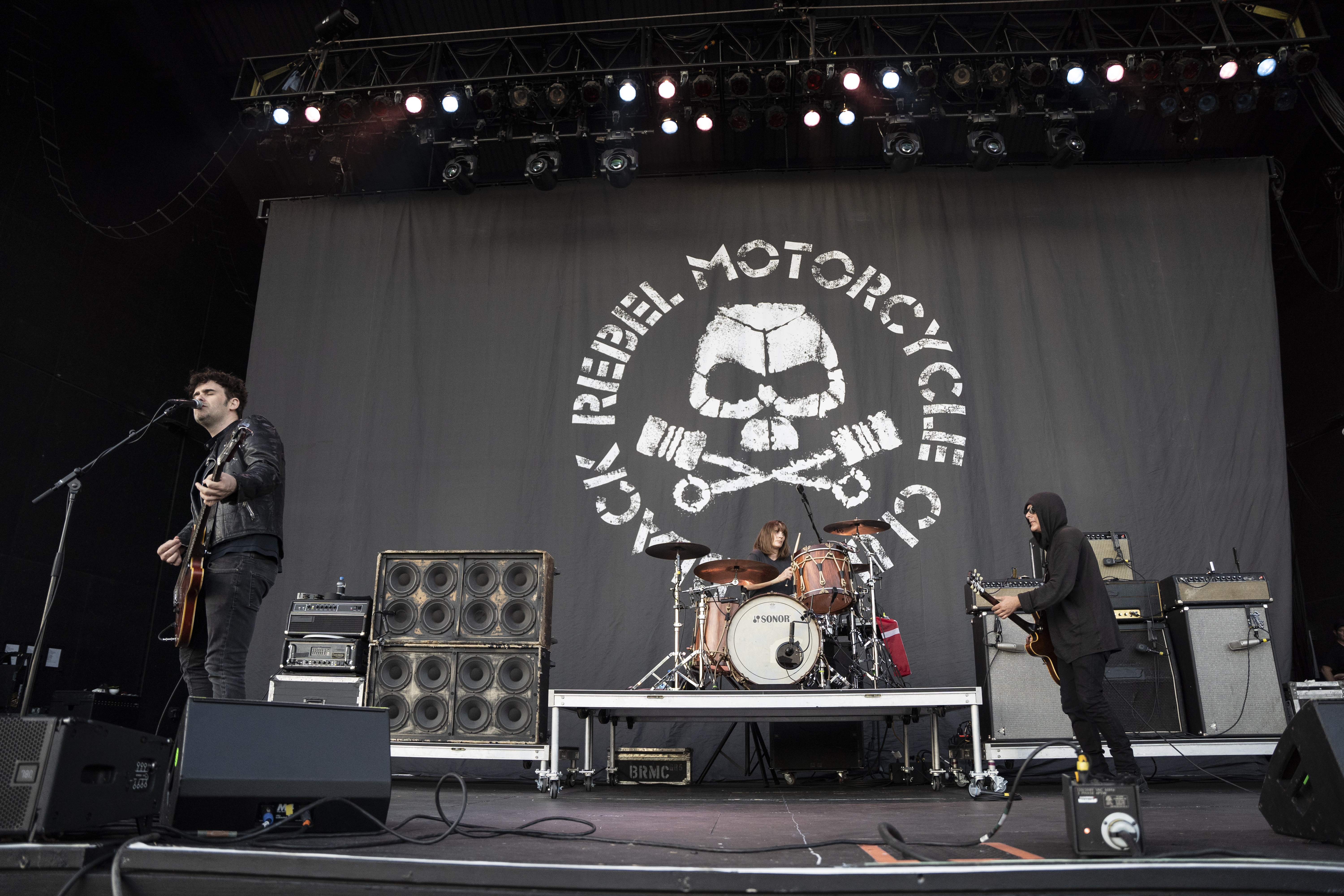 Members of the American rock and roll band Black Rebel Motorcycle Club  (BRMC) from San Francisco, Calif., now based in Los Angeles, pose for a  photo at the Sandbox sound studio in