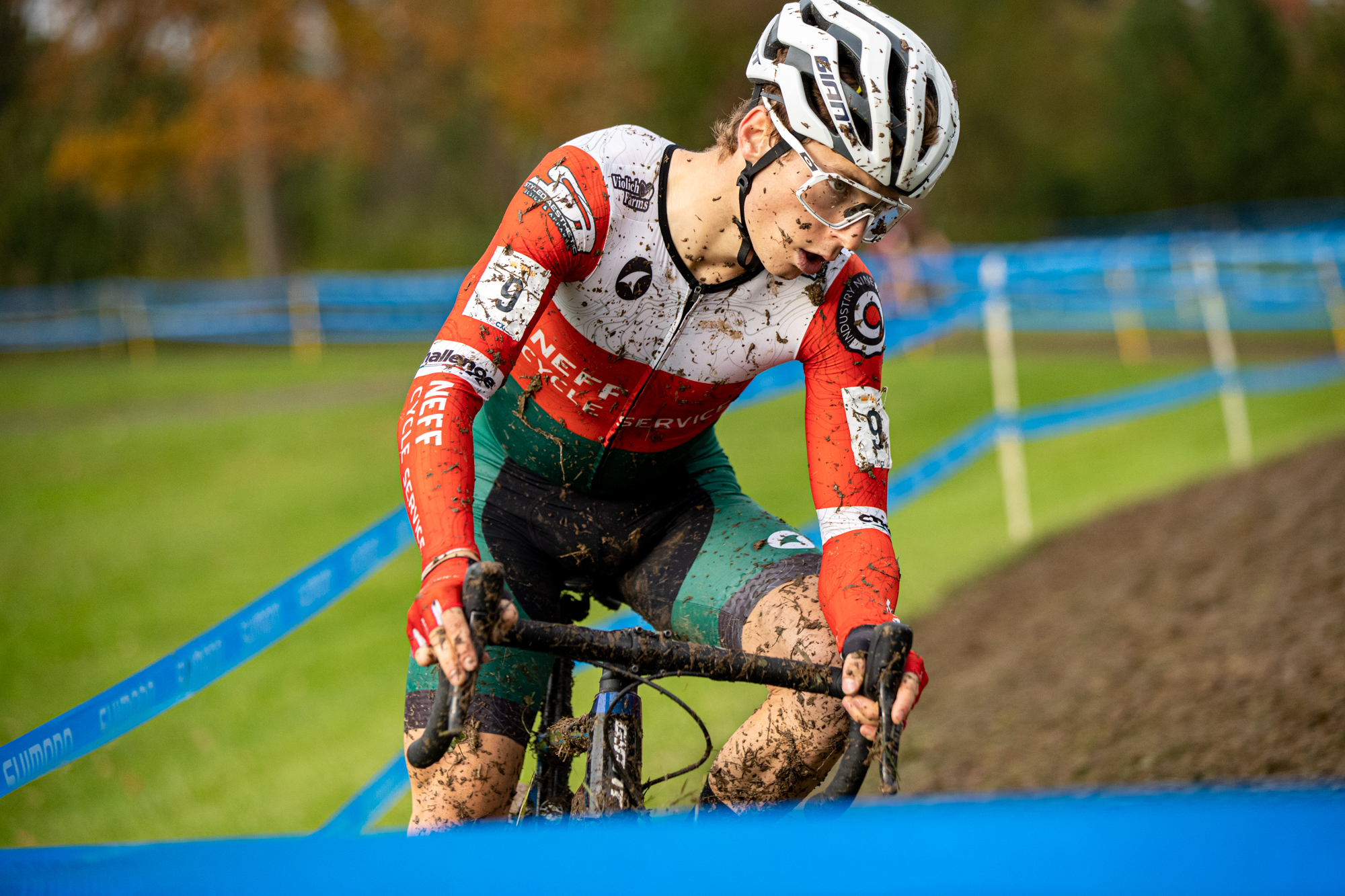 Caleb Swartz on the bike and in the mud.