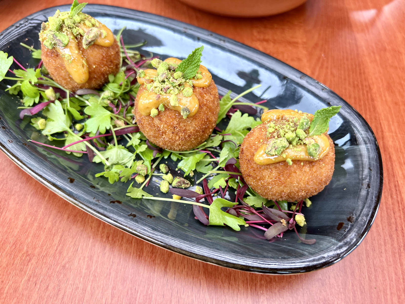 Pistachio chicken spheres at Lebnani House