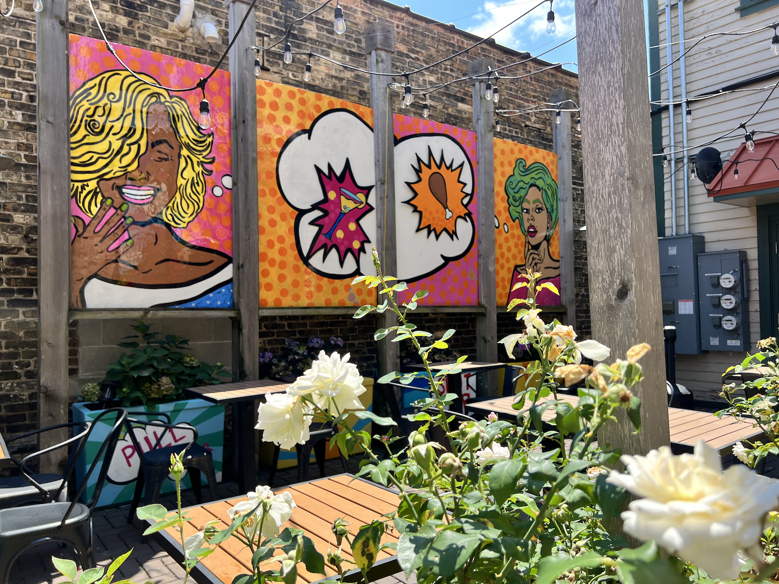 Series of paintings on patio