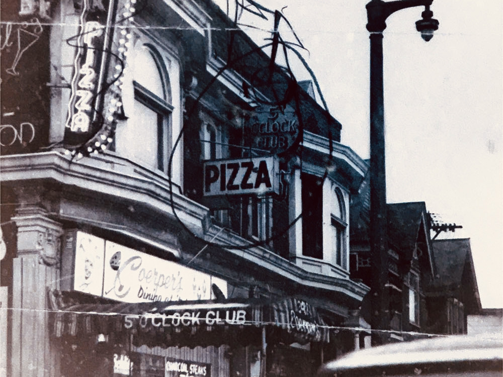 Pizza sign on Coerper's Five O'Clock Club, c.1963