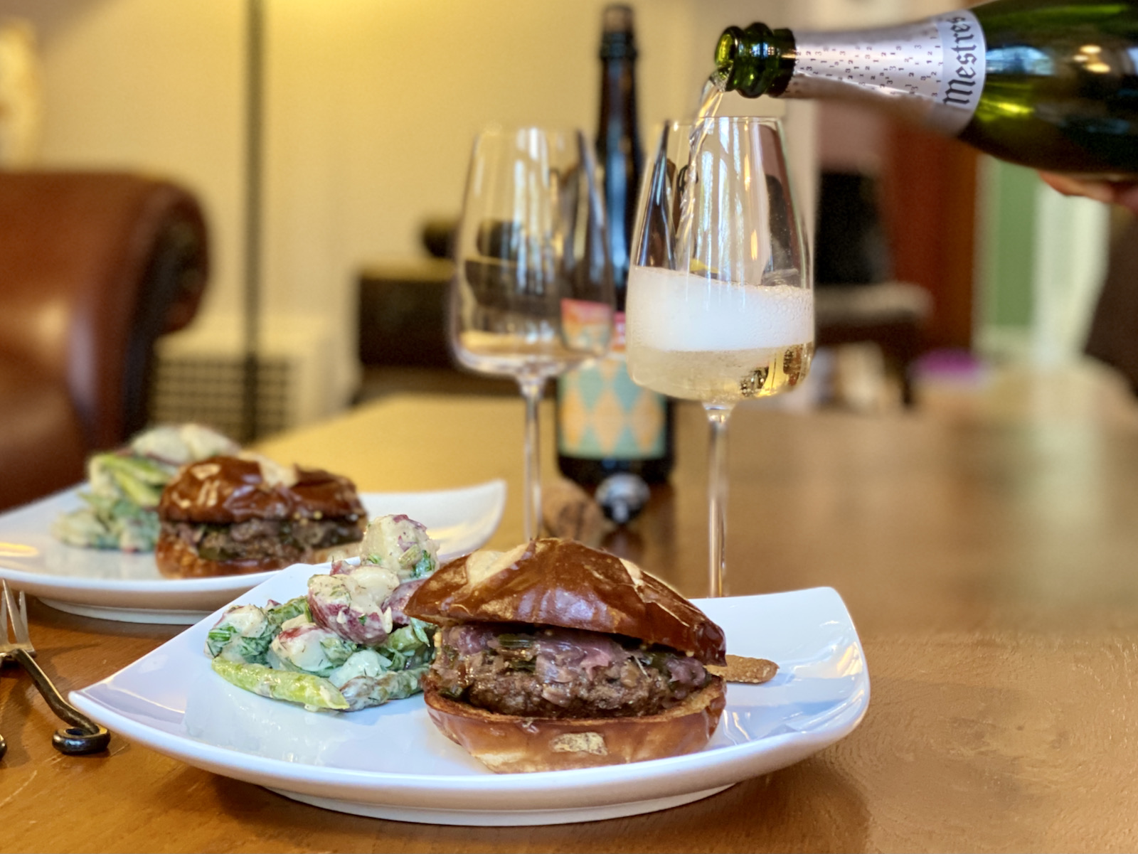 Sanford butter burgers, potato salad and cava