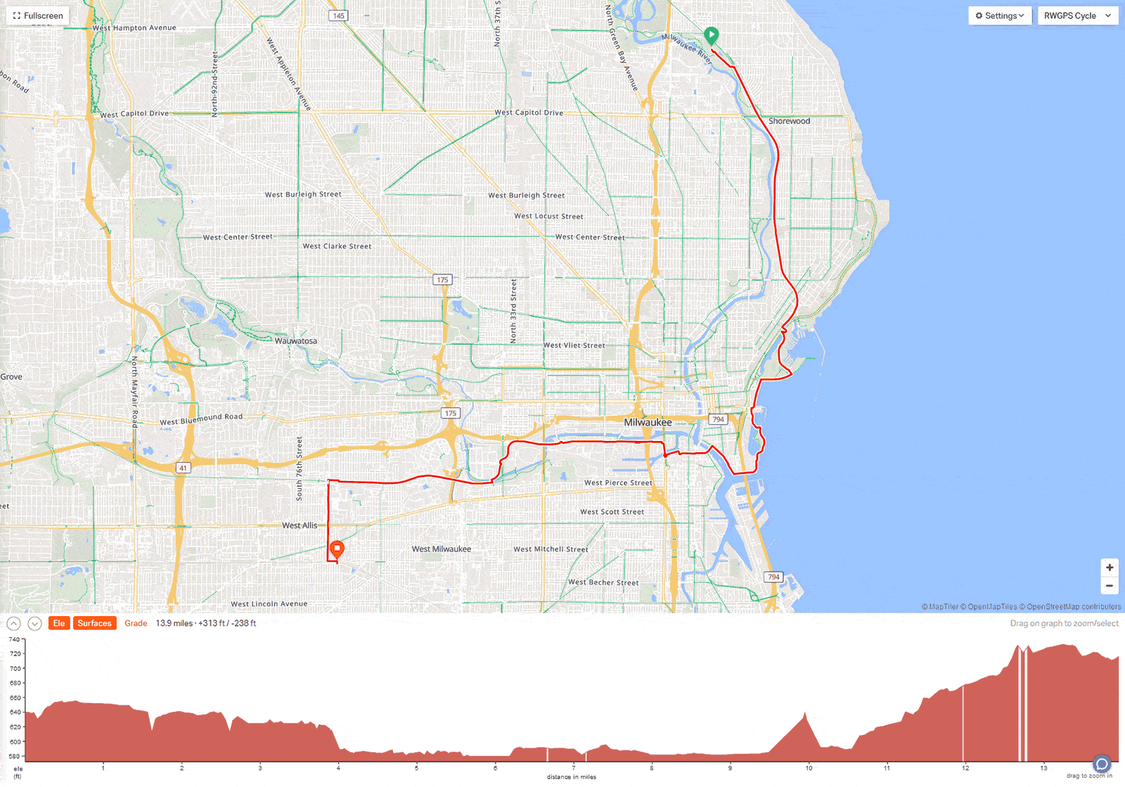 Map of Estabrook Park to West Allis ToAD