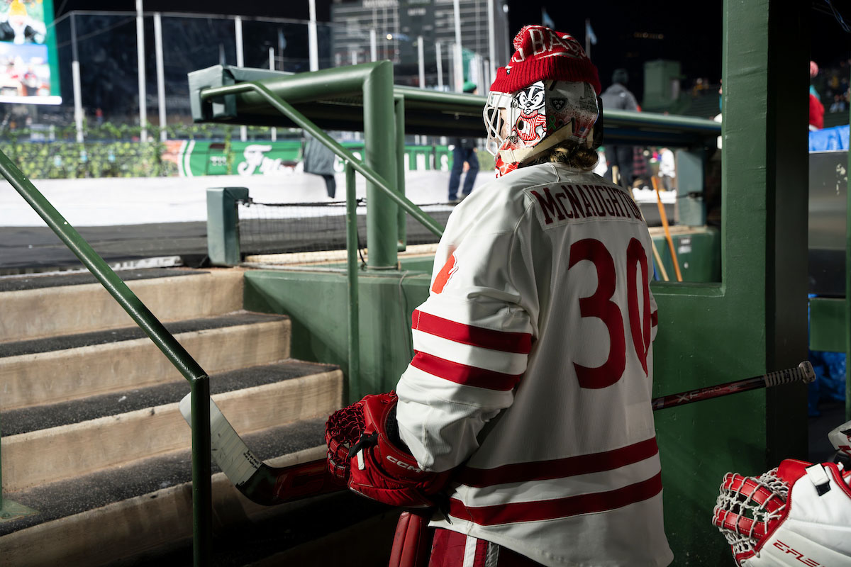Wisconsin goalie at Wrigley Field