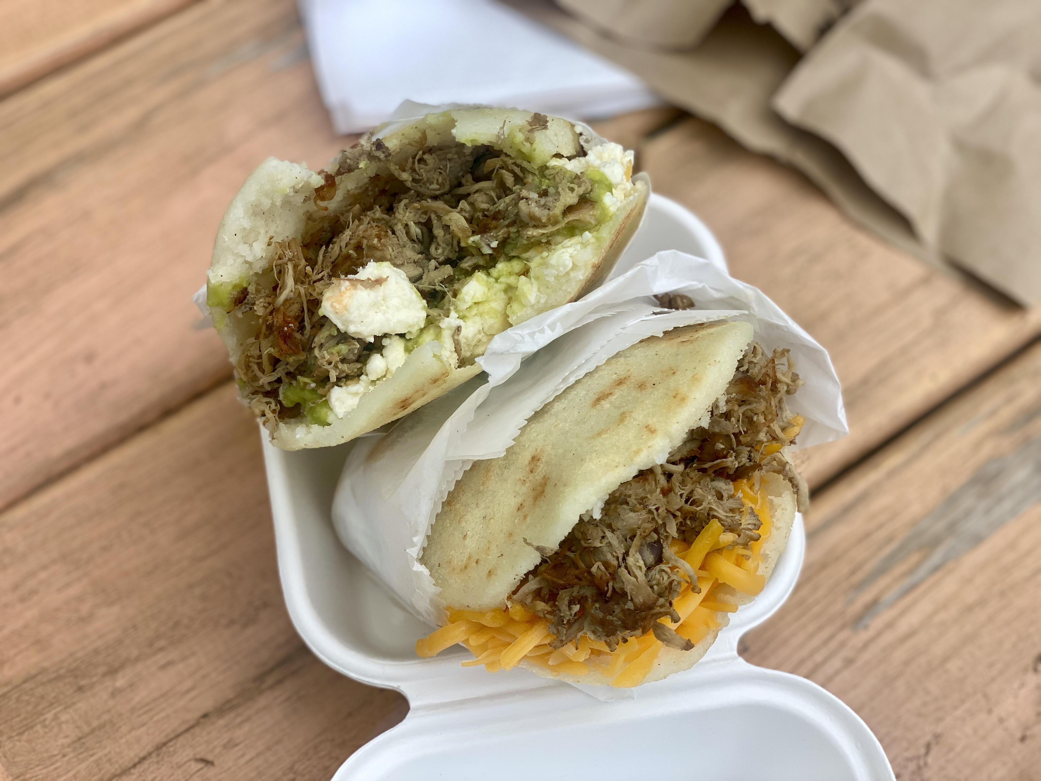 Pork and brisket arepas, various fillings