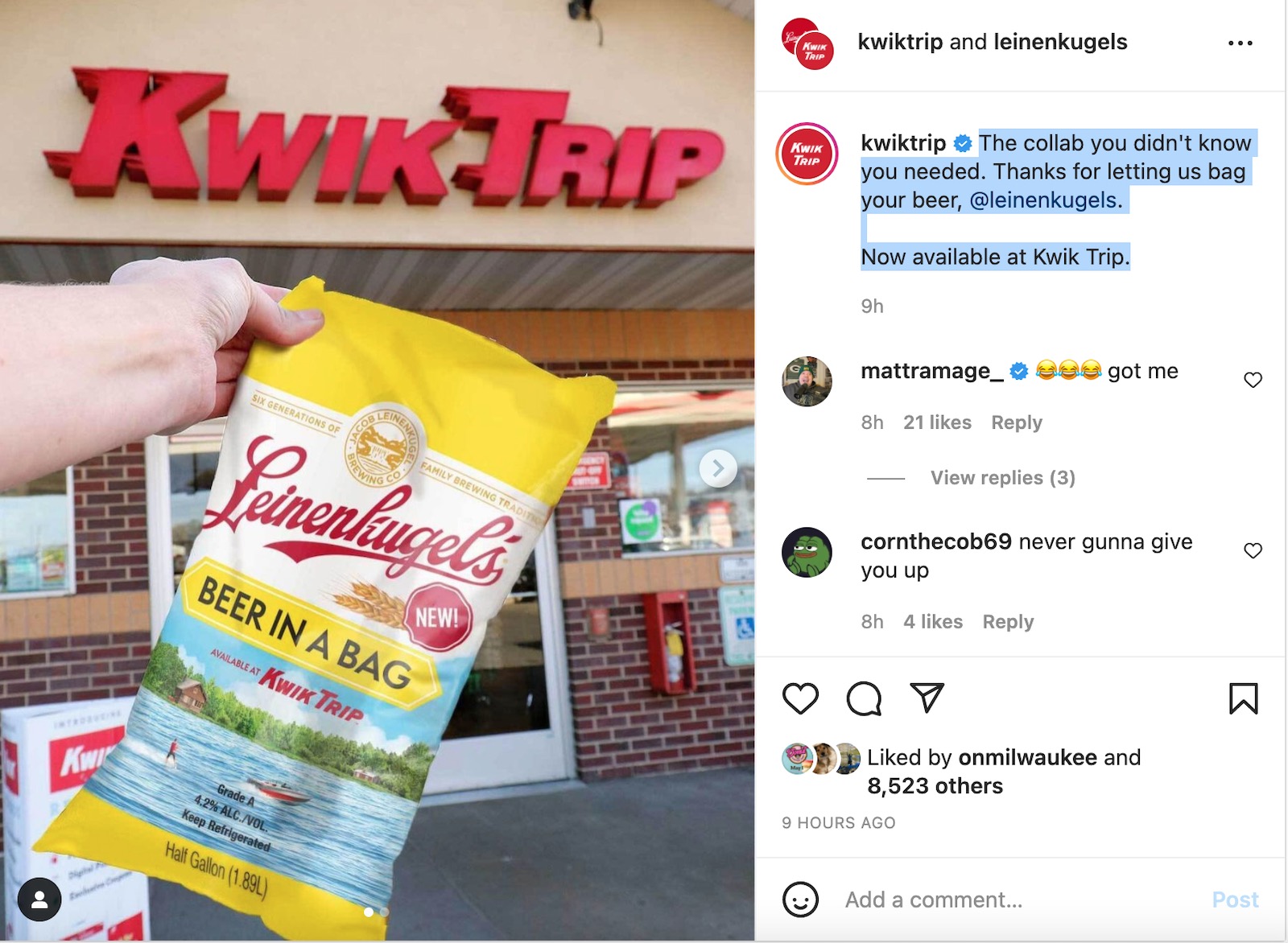 Kwik Trip bagged beer