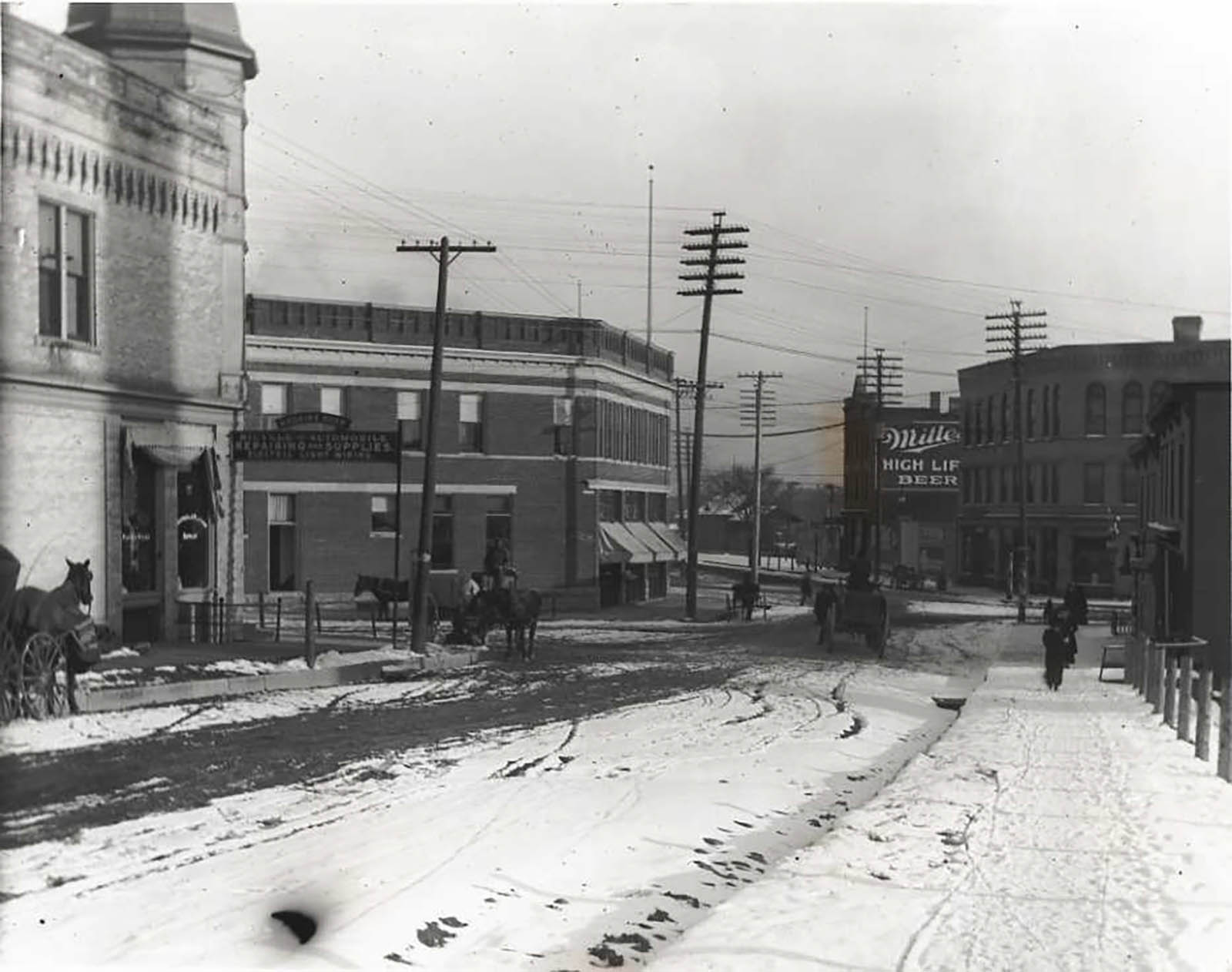 You can see the building in the distance, with the Miller sign.