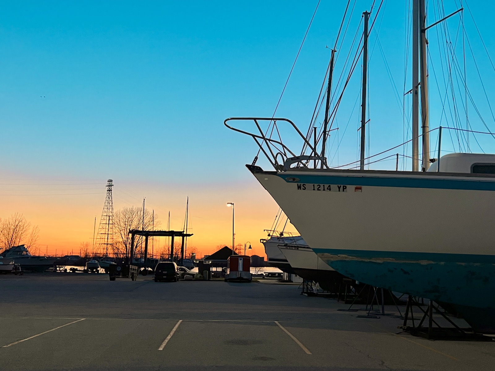 Boat at the marina at sunset