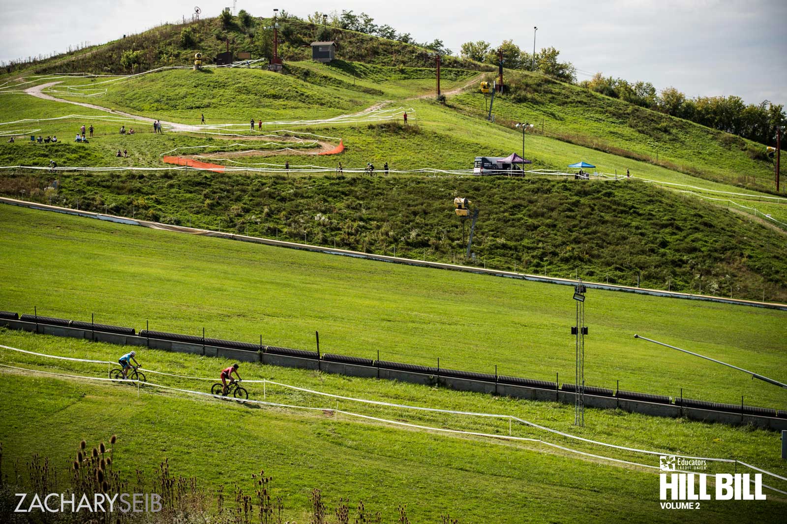 A profile of ski hill terrain that cyclocross racers are racing on.