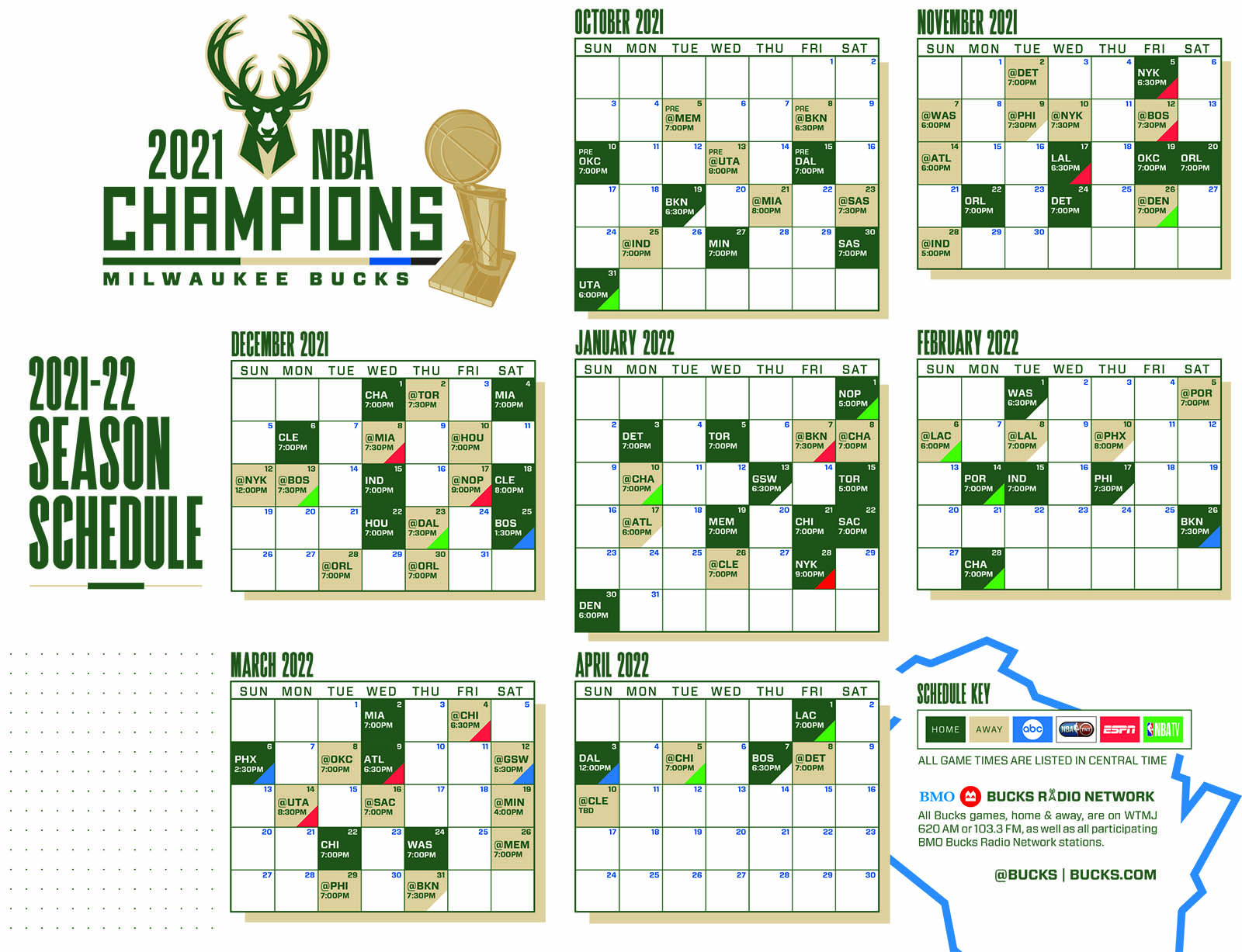 Here is the world champion Milwaukee Bucks' 202122 regular season schedule