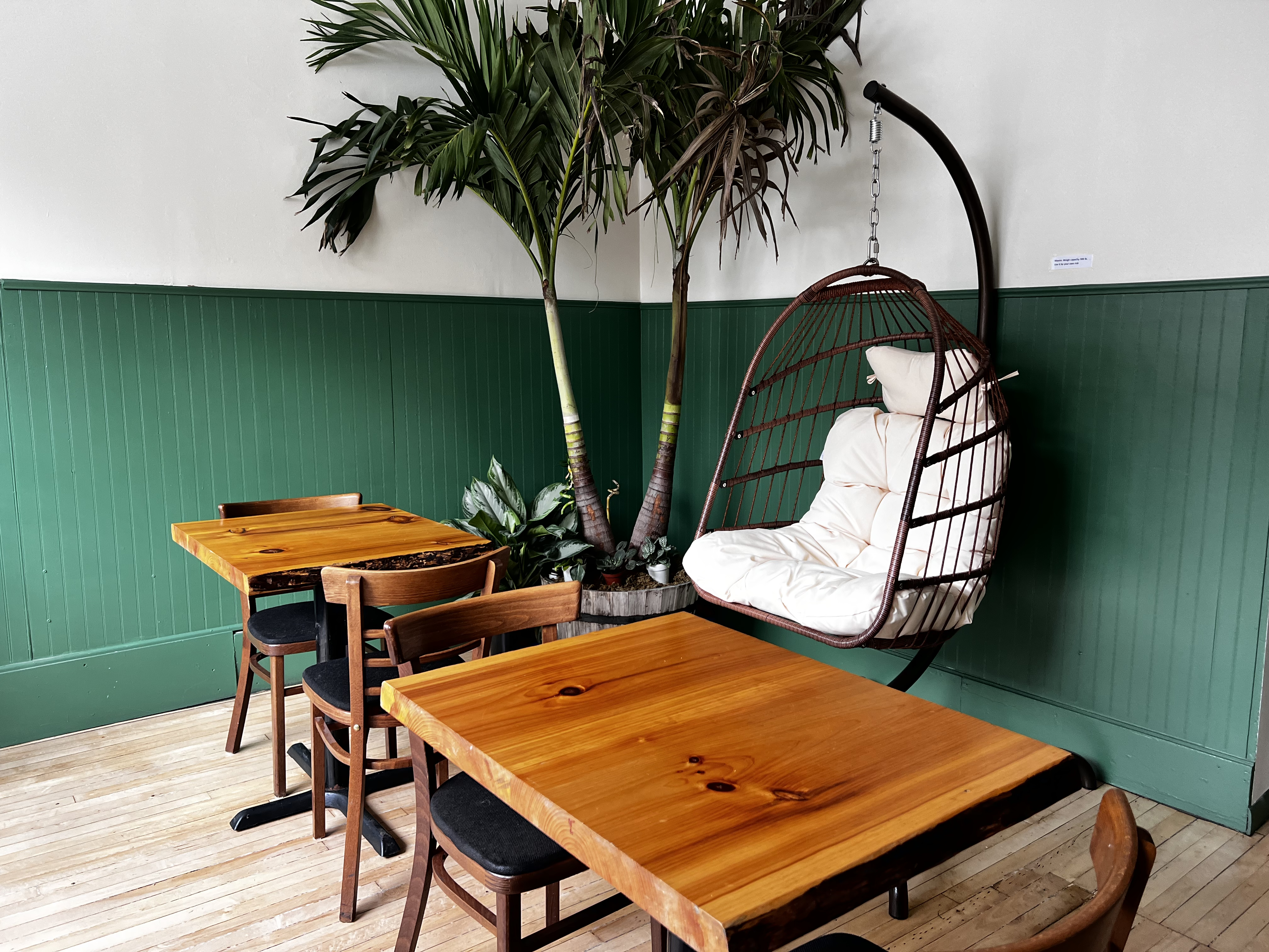 Swinging chair in dining area