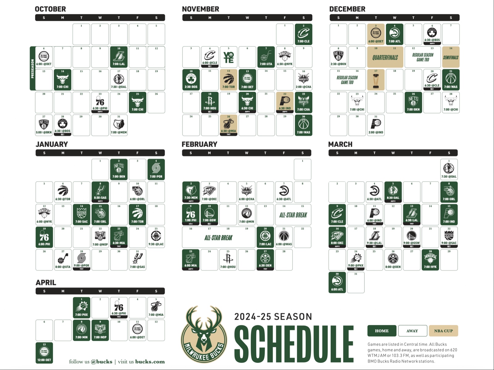 Bucks 2024-25 schedule